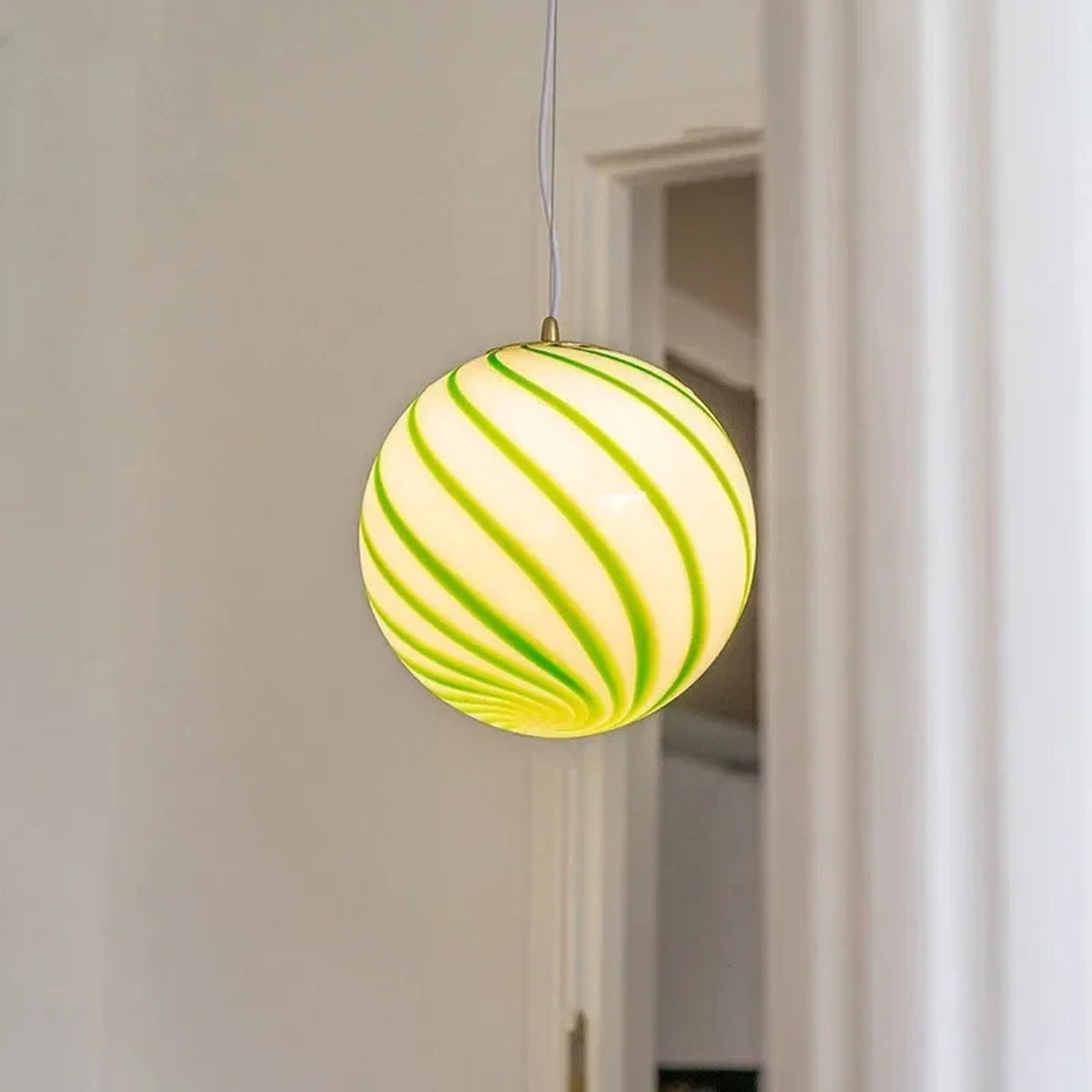 Candy-Stripe Swirl Glass Globe Pendant – Novaro – Lifestyle View 4