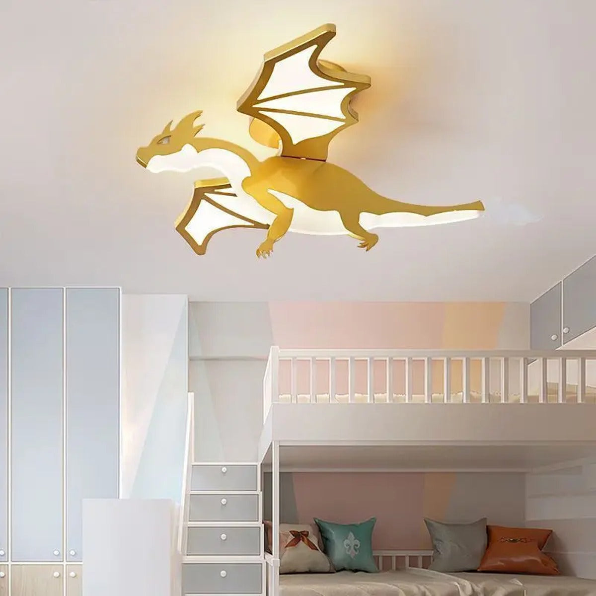 Children's Novelty Gold Dragon Ceiling Light Draevorn – Detail View