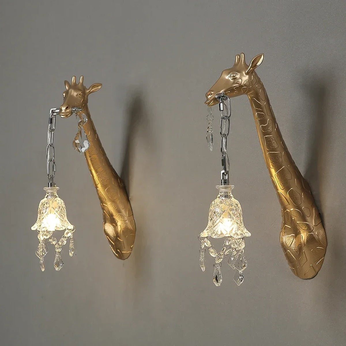 Serengeti giraffe wall sconce, gold finish, facing pair — detail