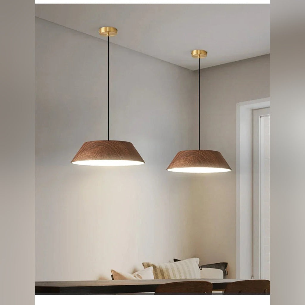 Wood-Grain Dome Pendant Light Oaklyn – Lifestyle, pair over dining area