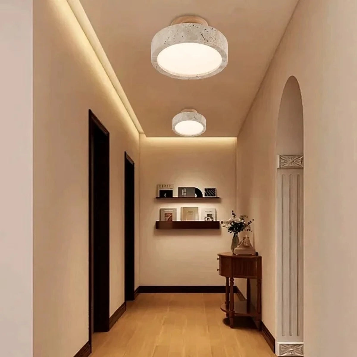 Natural Travertine Flush-Mount Ceiling Light Petrano – Stone Texture Detail