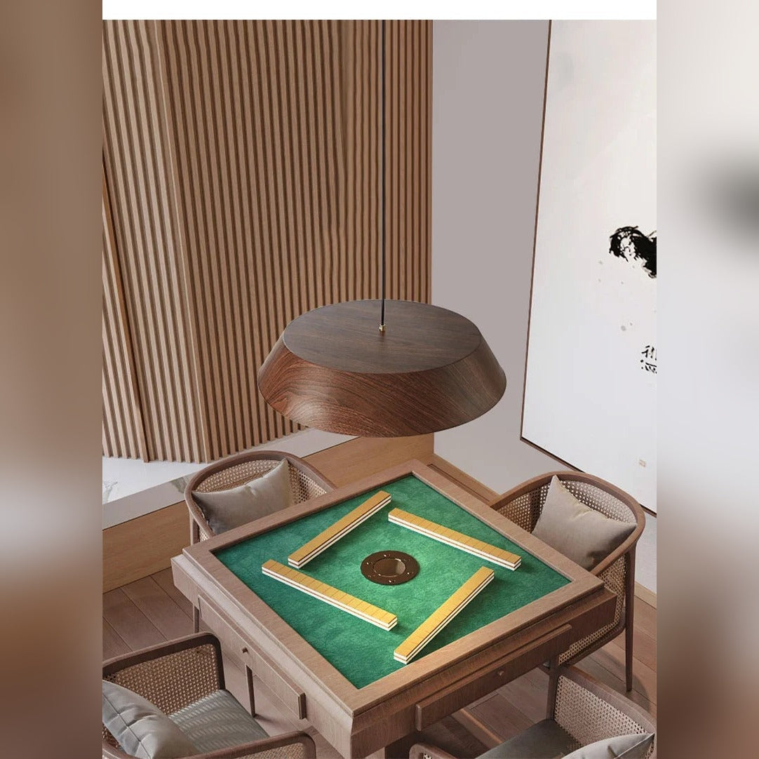 Wood-Grain Dome Pendant Light Oaklyn – Lifestyle, above a games table