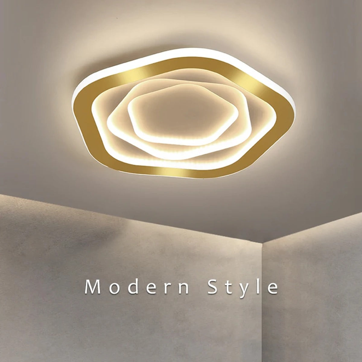 Layered Facet Flush Mount Ceiling Light – Faelora, gold finish, modern style