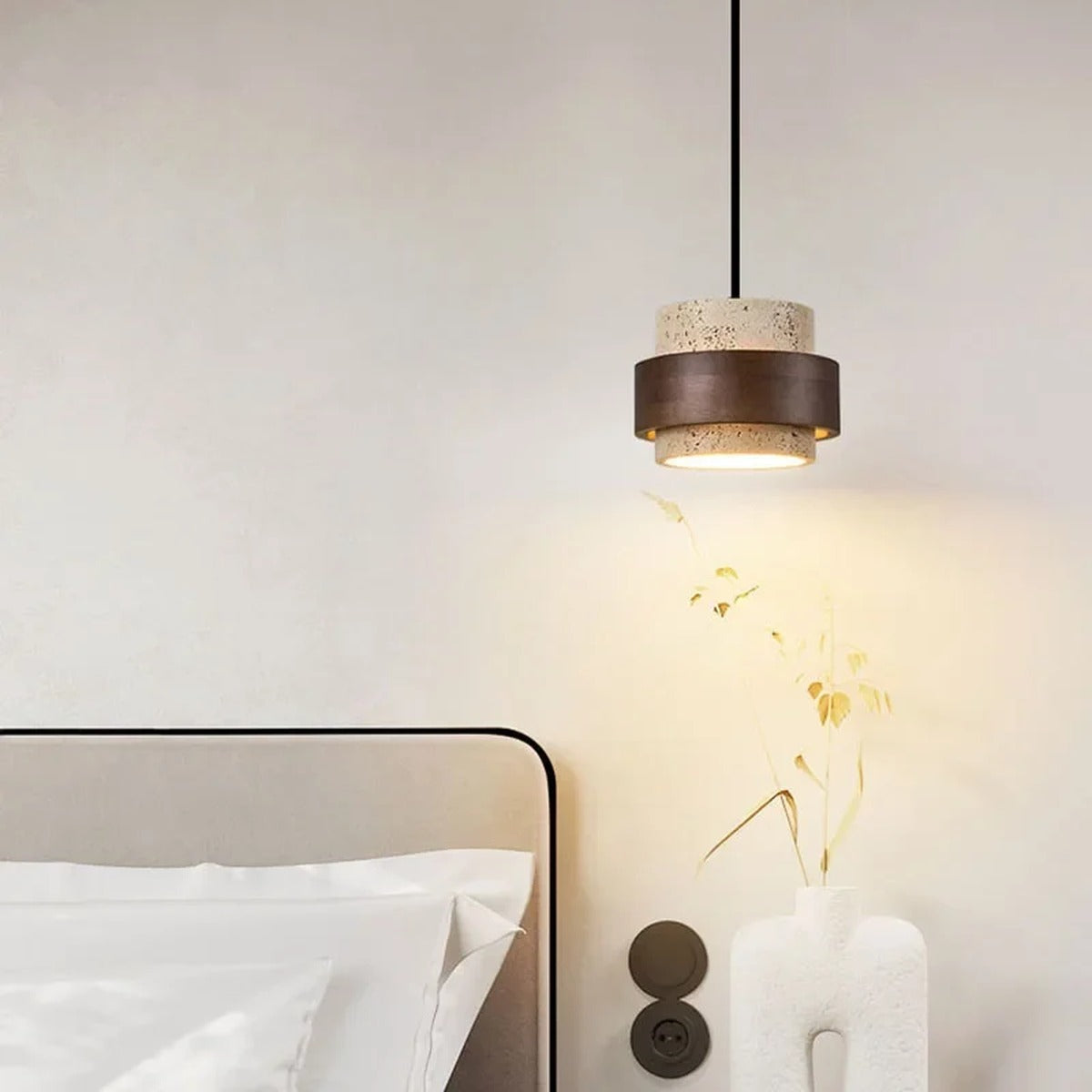 Travertine Drum Pendant Bar Light – Kevorn – 1 Head, Bedside