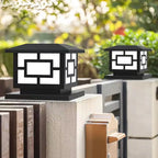 Eonara Lattice design solar pillar lights, daylight pair on garden wall