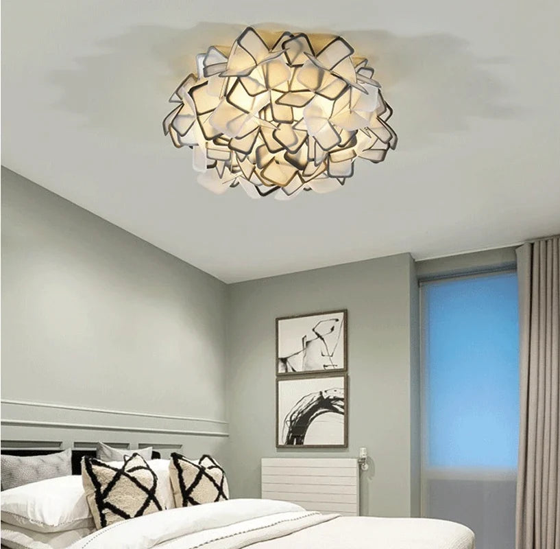 Lumero chandelier, flush ceiling mount, bedroom lifestyle