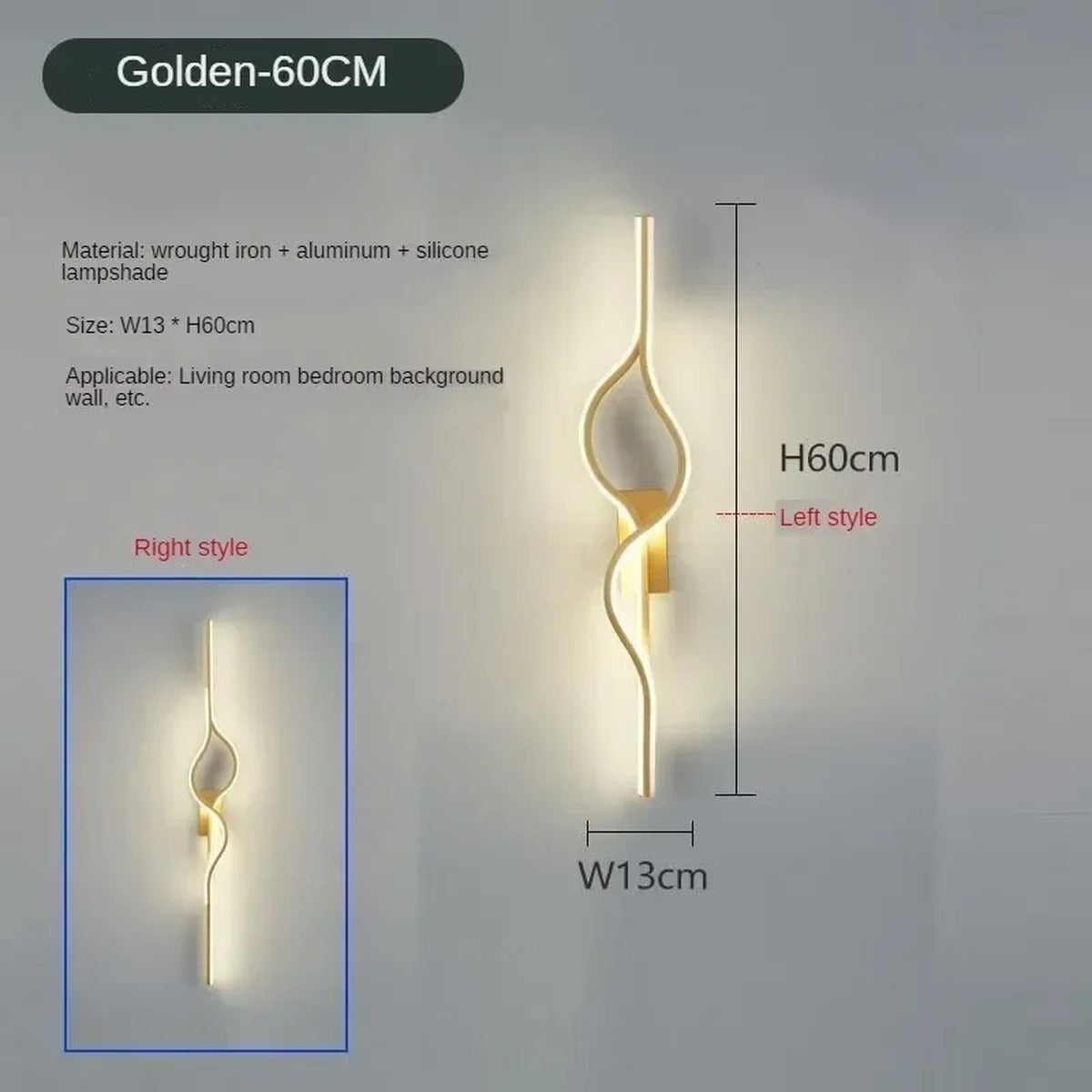 Sculptural Twist LED Wall Sconce — Gold 60cm