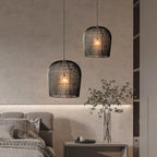 Kirinara Woven Bell Pendant Light -- White, dining area lifestyle