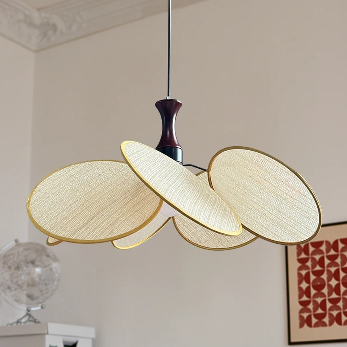 Woven Linen Petal Disc Pendant Light – Florenth – Lifestyle View 3