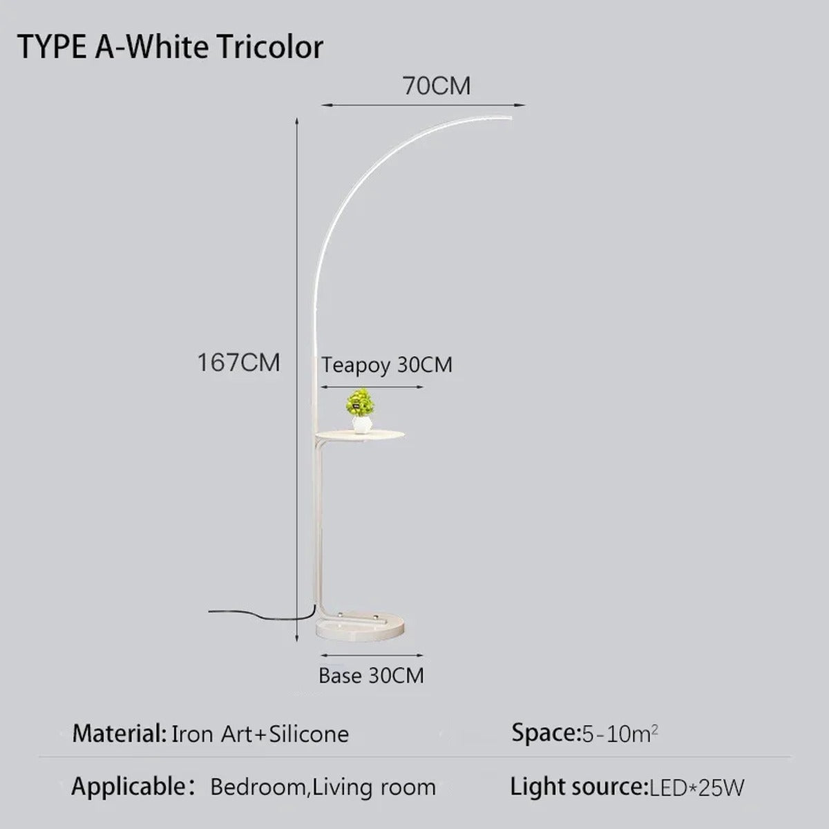Arclume Arc Floor Lamp — White, dimensions