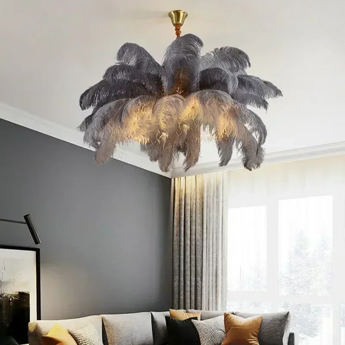 Ostrich Feather Statement Chandelier – Plumaire – Grey, Lifestyle