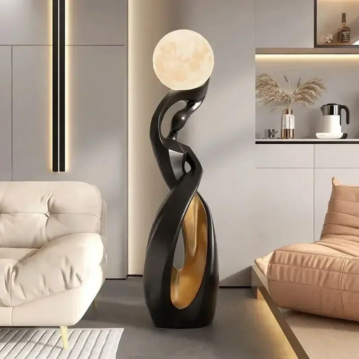 Sculptural Twisted Figure Moon Globe Floor Lamp – Gelrix – Hero Shot