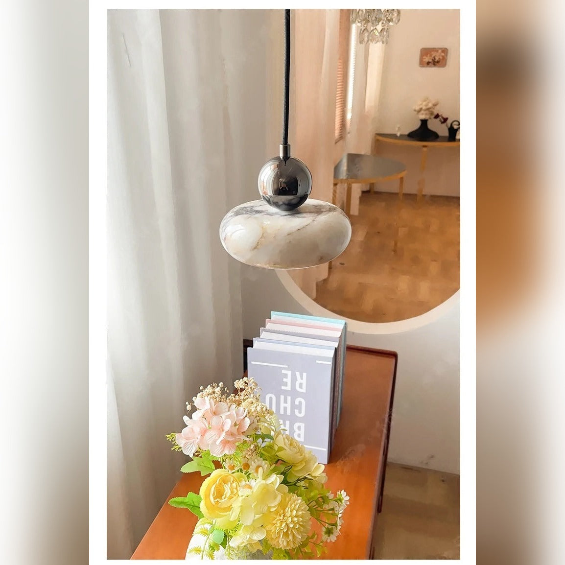 Sculptural Marble Pebble Pendant Light – Valorinth – Lifestyle View 4