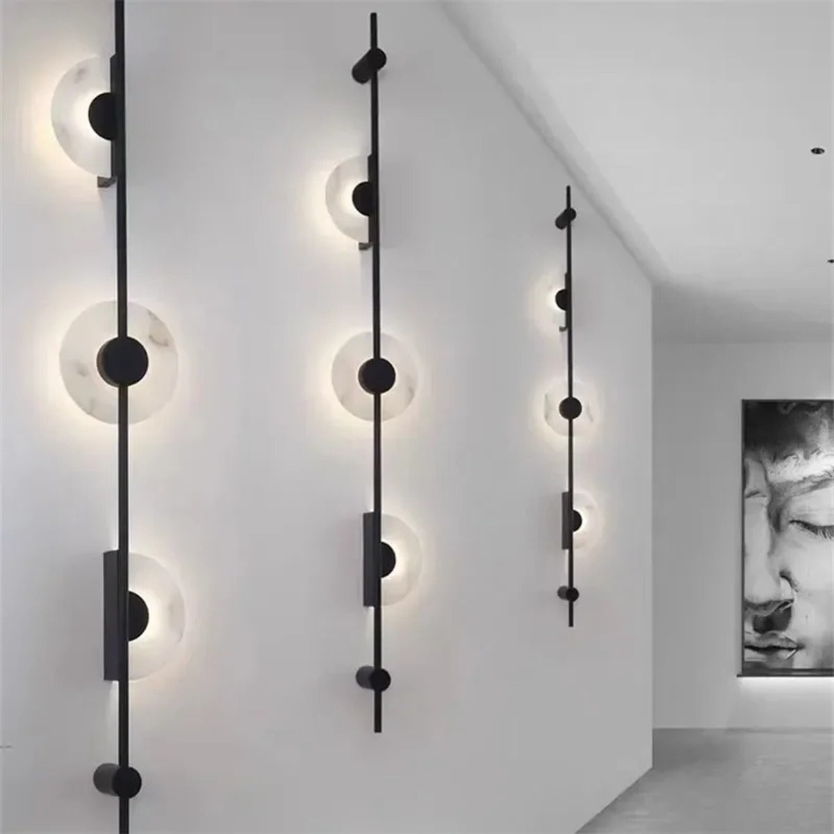 Moon Disc Vertical Pole Wall Sconce – Jevanto – Lifestyle View 2