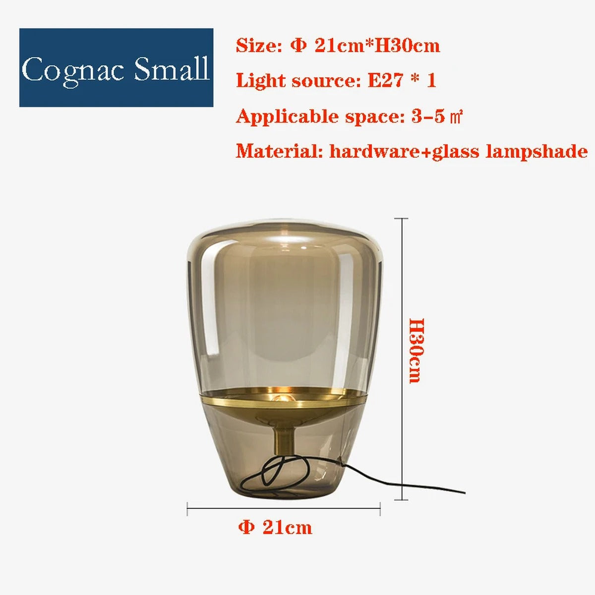Smoked Glass Tapered Table Lamp Orvelux – Product Detail 8
