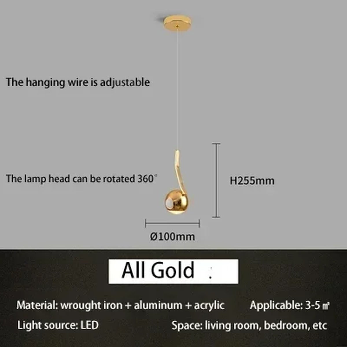 Wevonthal pendant light — Polished Gold finish, dimensions