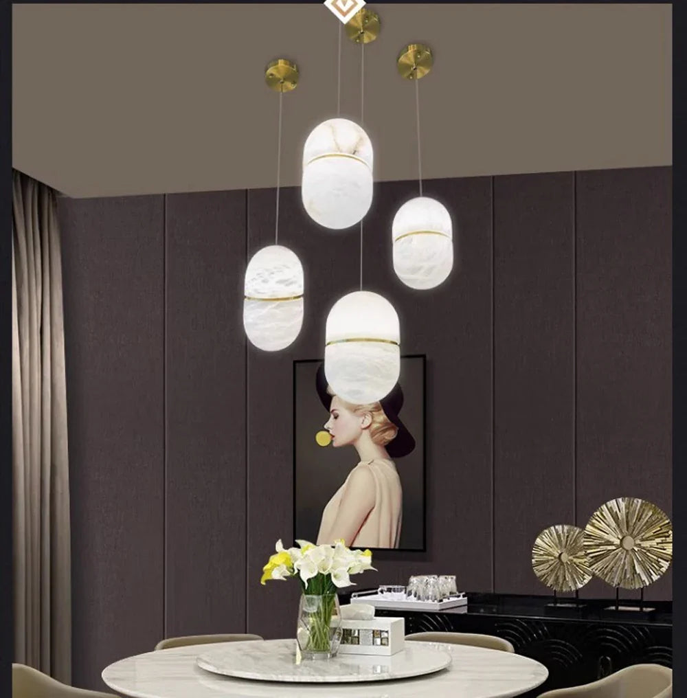 Sculptural Marble Capsule Pendant Light – Gyaelindra – Lifestyle Cluster