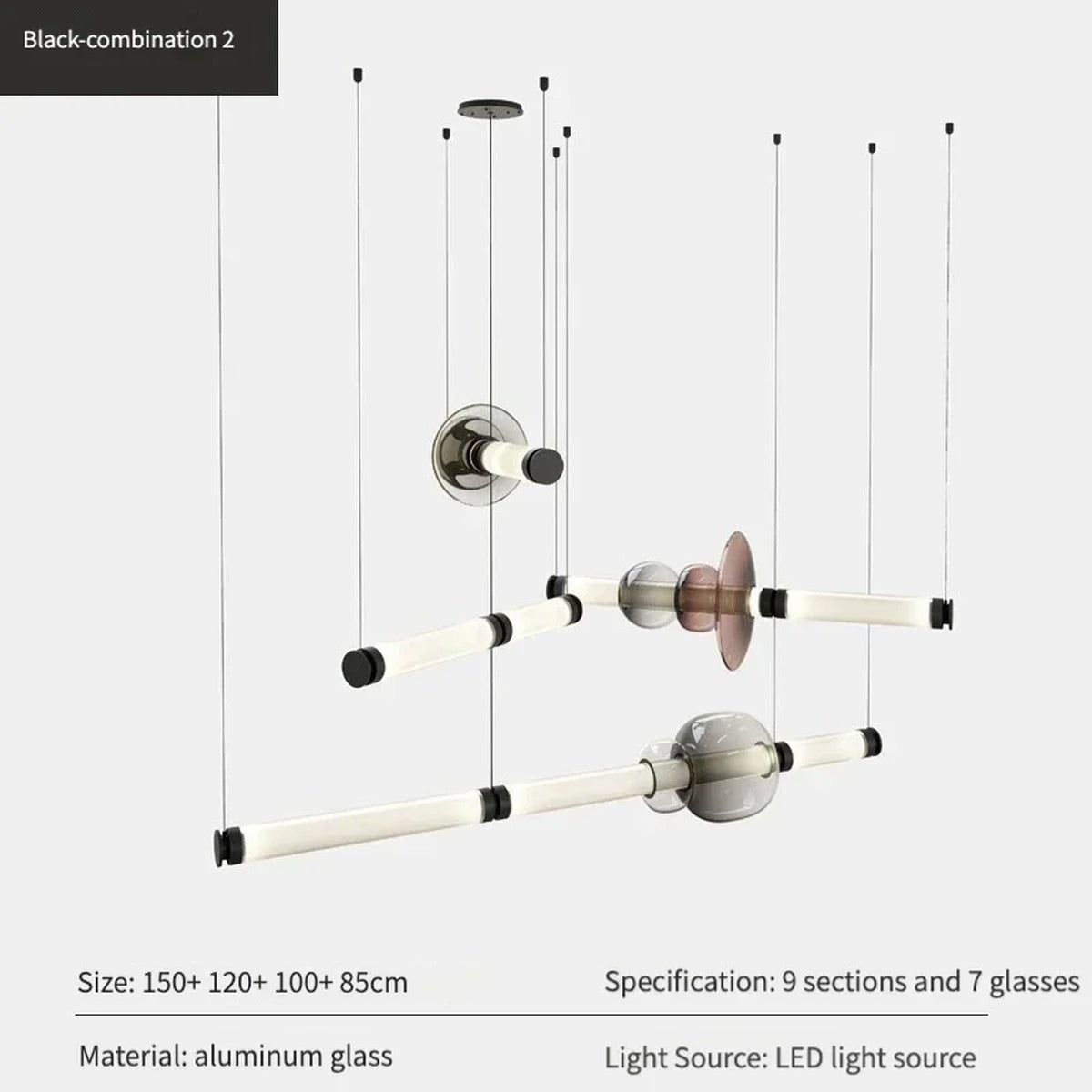 Glass Orb Linear Pendant Light Prismova — Style A — Black, all sizes