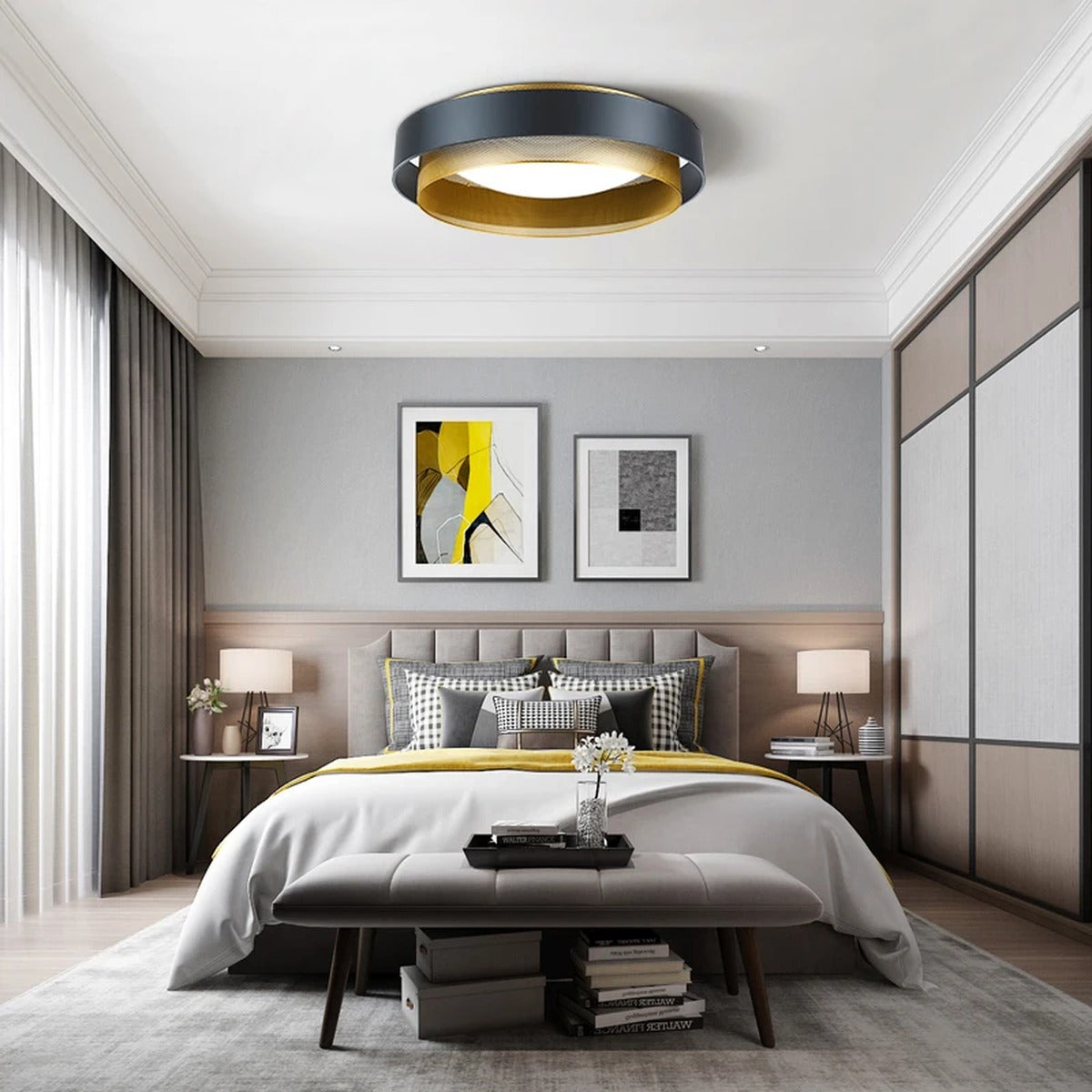 Geometric Double Ring Ceiling Light Orbeon – Lifestyle in Bedroom