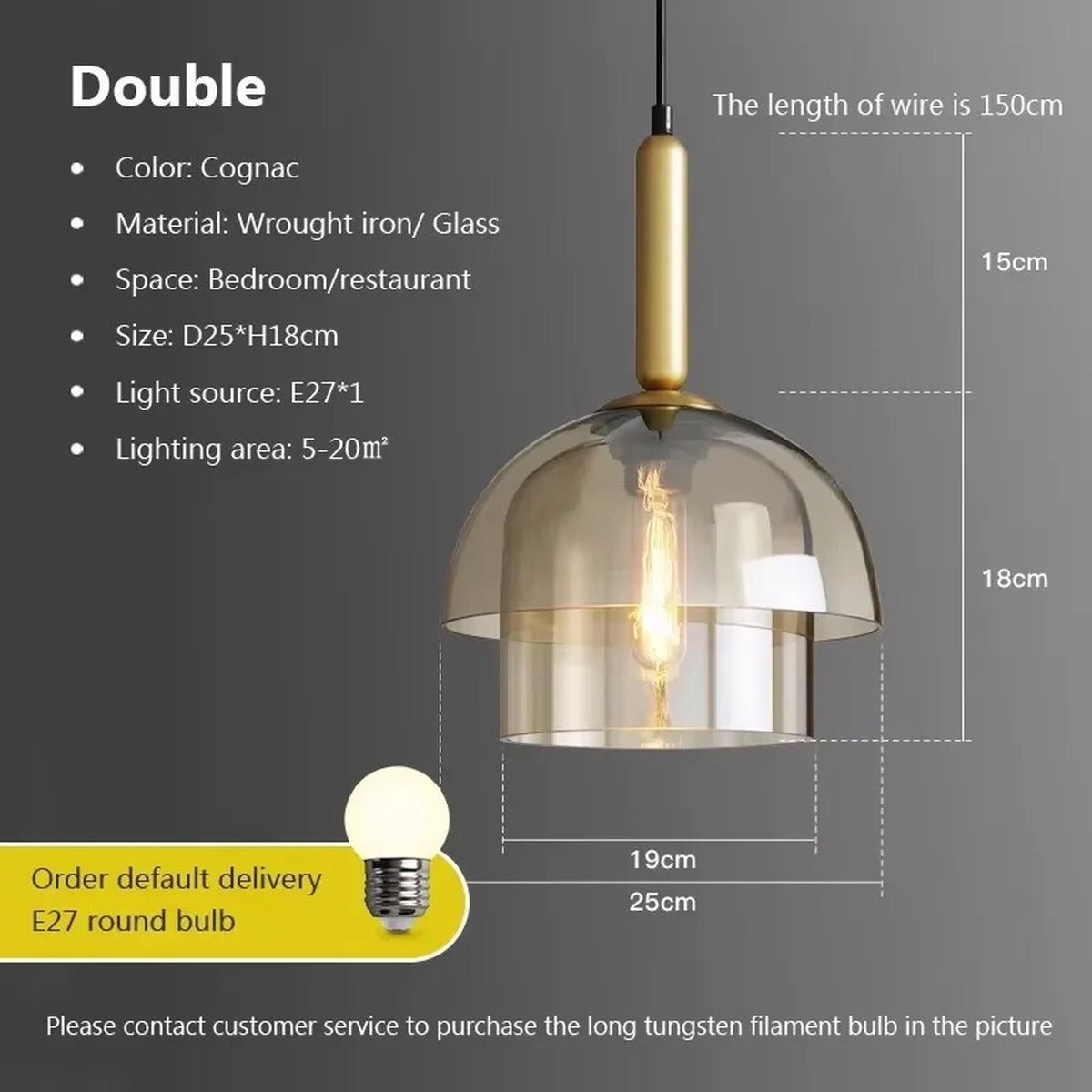 Tiered Cognac Glass Dome Pendant Light – Quarlix – 2-Tier dimensions