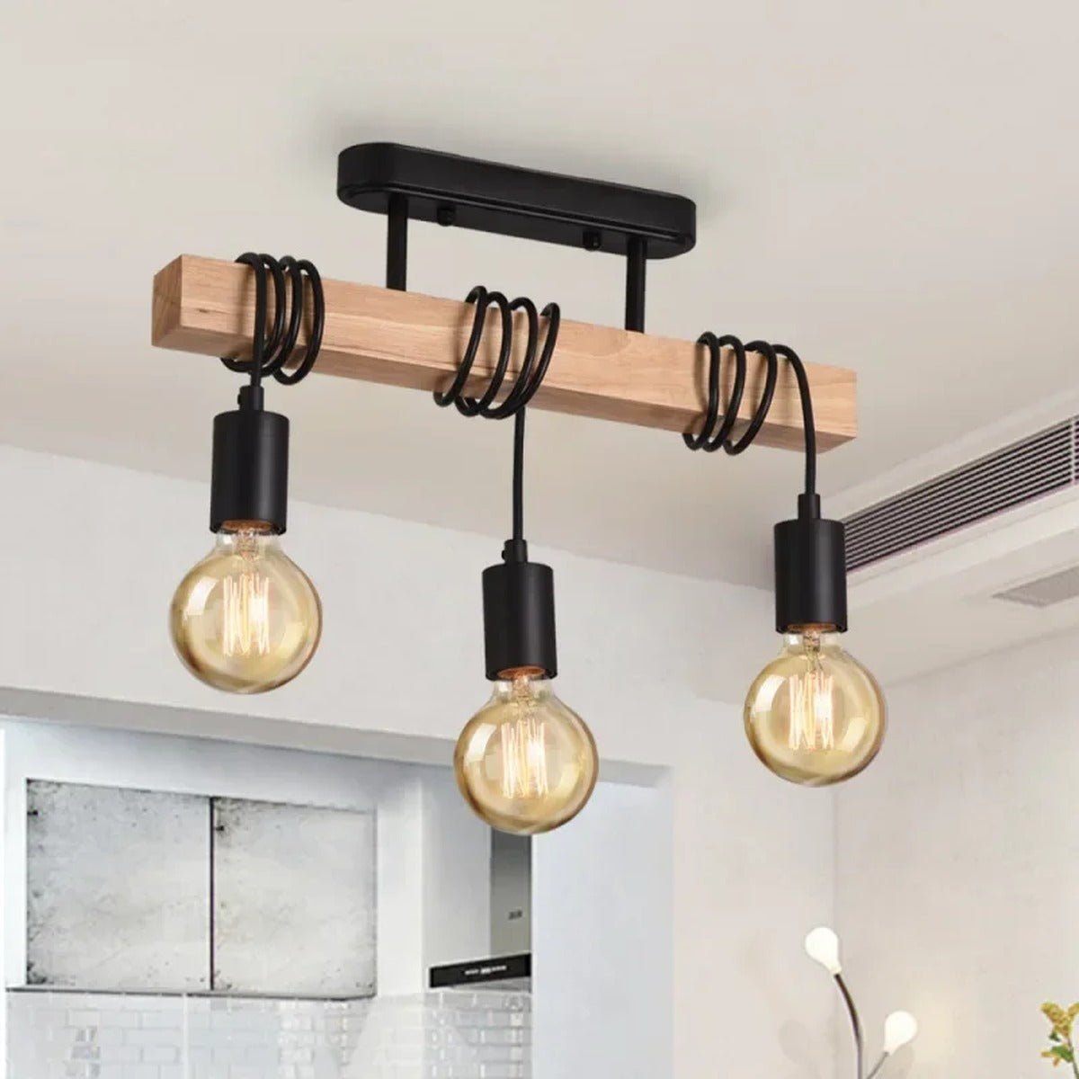Wood Beam Bare Bulb Multi-Pendant Ceiling Light – Silvano – Lifestyle View 4