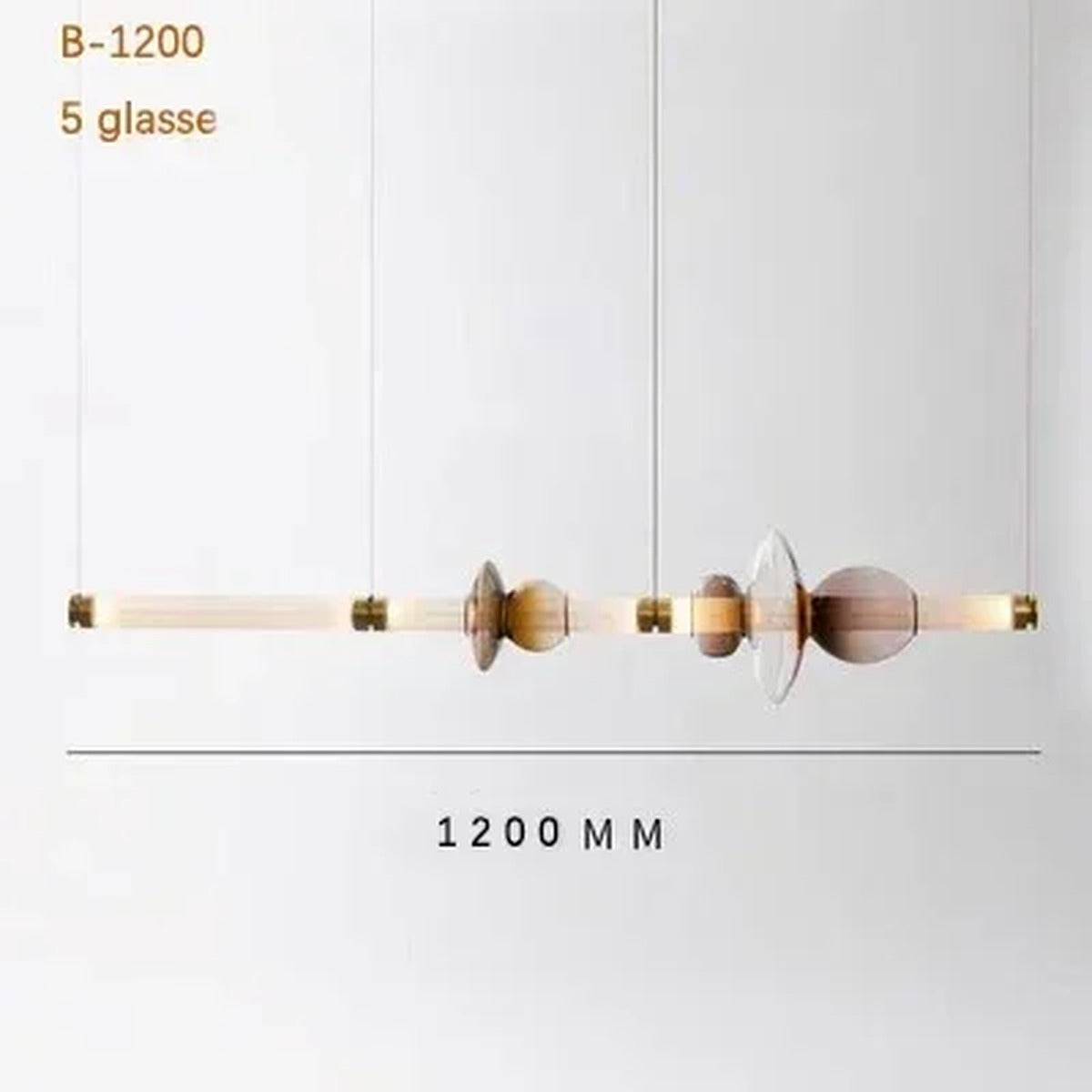 Glass Orb Linear Pendant Light Prismova — Style D — Gold, 120cm