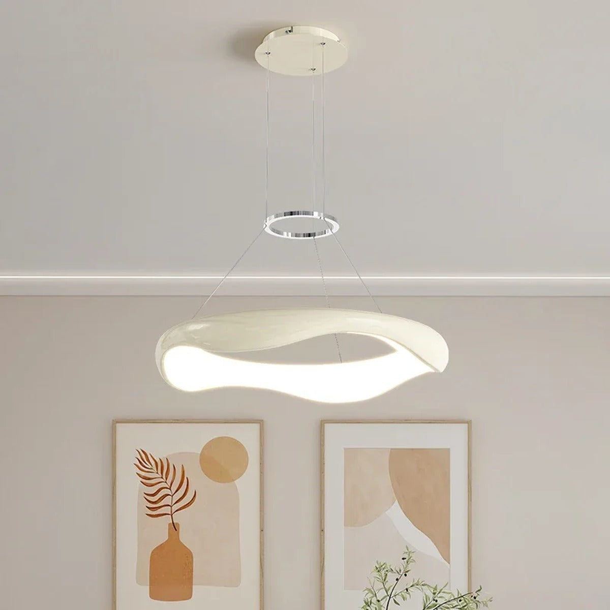 Sculptural Wave-Ring LED Pendant Light Orivaux — Milk White lifestyle