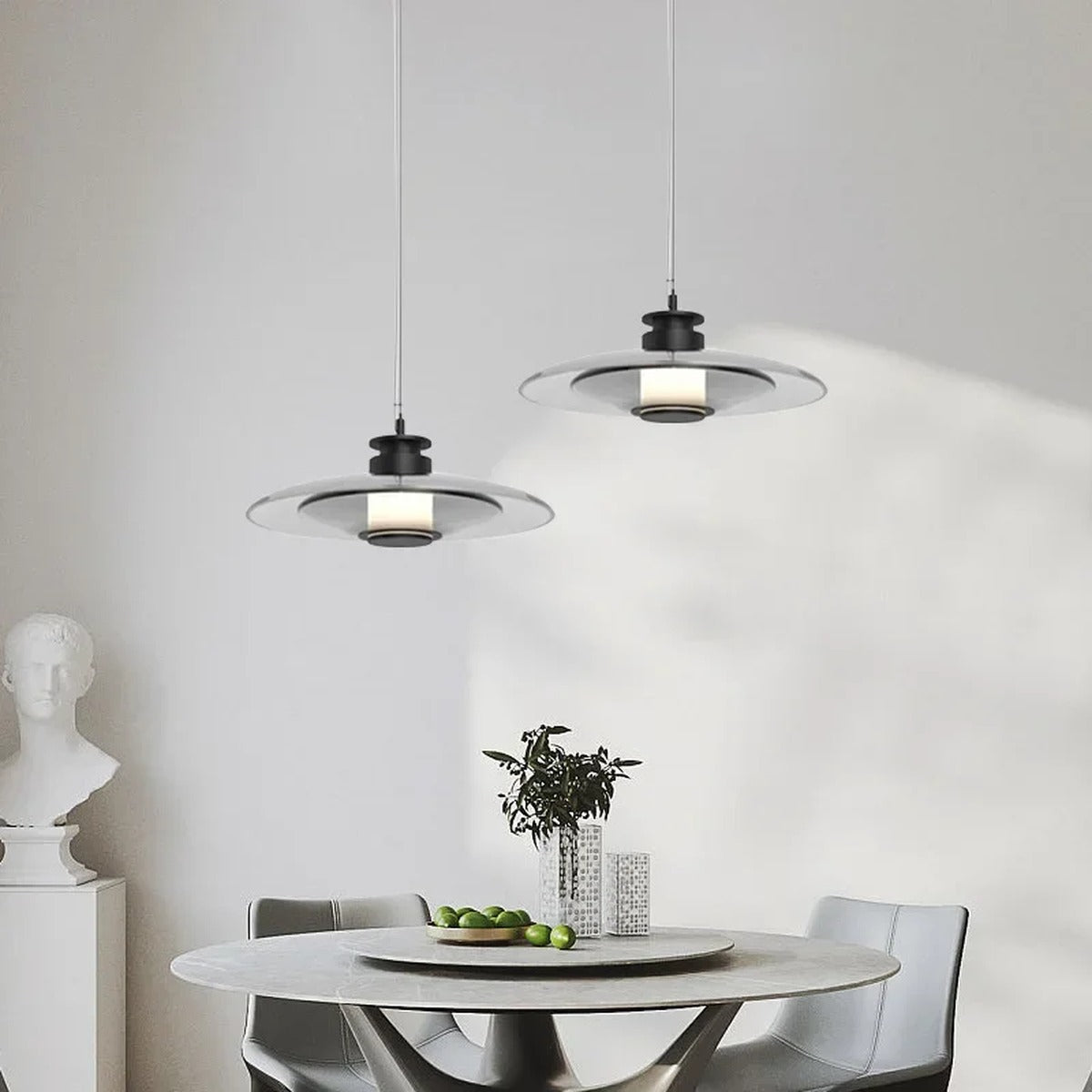 Eloquen Flying Saucer Pendant – Smoked Grey, dining room lifestyle