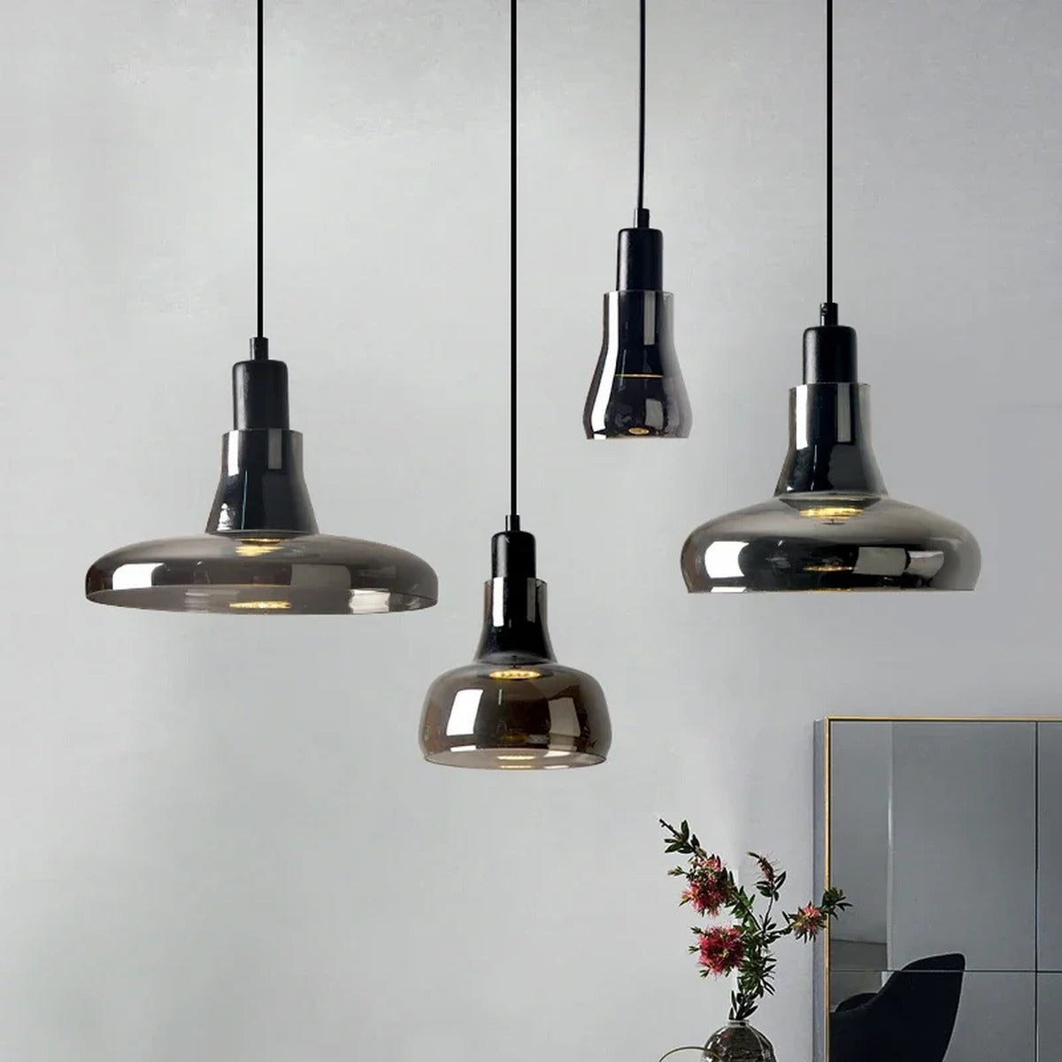 Torvalis pendant lights in four shade shapes — Wide Disc, Dome, Bell, Tulip