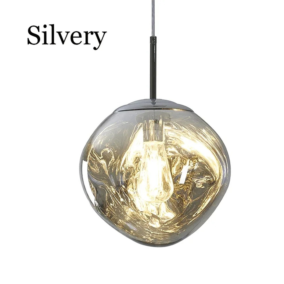 Organic Molten-Form Mirror Pendant Light – Sarvix – Silver Finish
