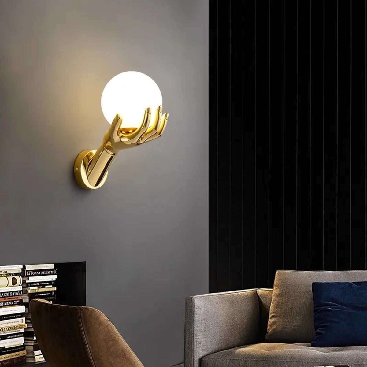 Gold Hand Moon Globe Wall Sconce – Velantro – Lifestyle View 3