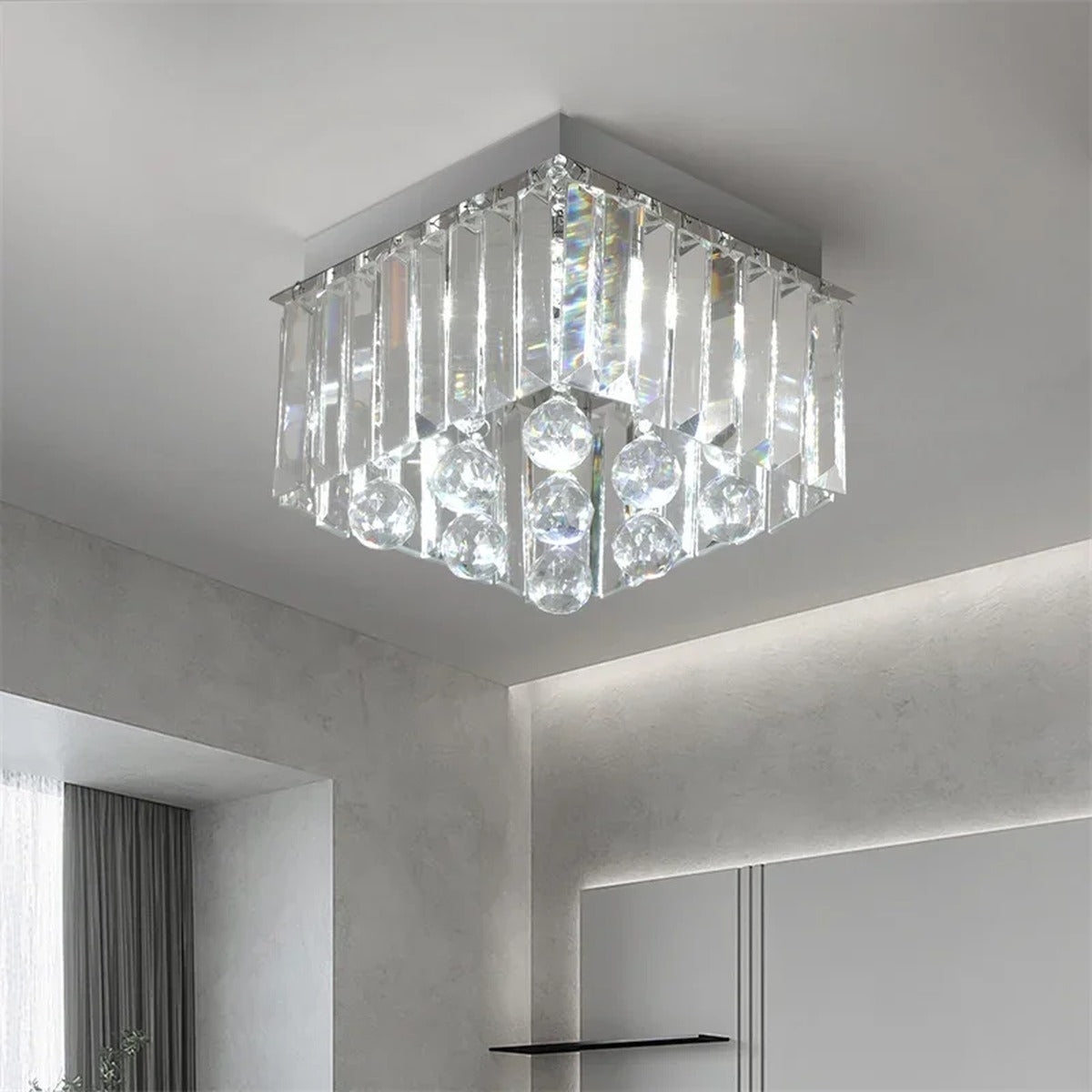 Stainless Steel Crystal Ceiling Light Axiomis – Lifestyle View 2