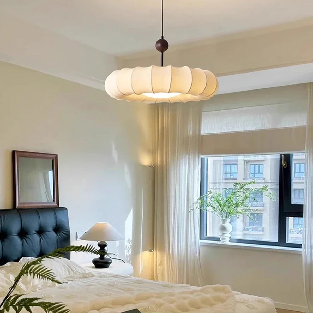 Ribbed Fabric Globe Pendant Light – Yevornith – Hero Shot