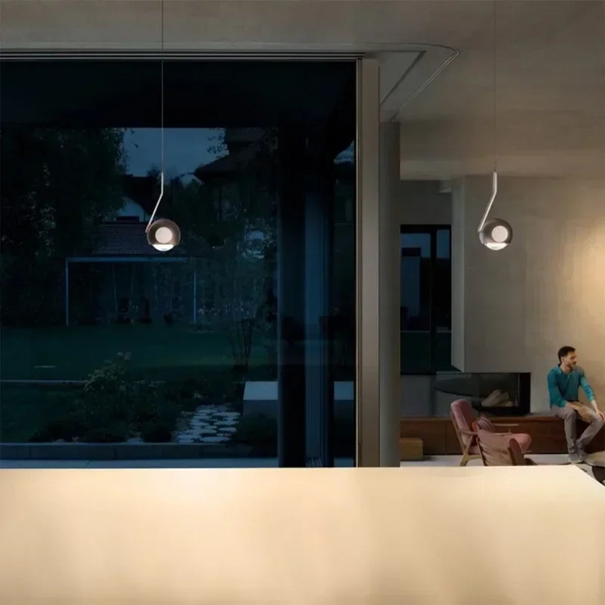 Wevonthal pendant light — polished chrome, evening ambiance in open living space