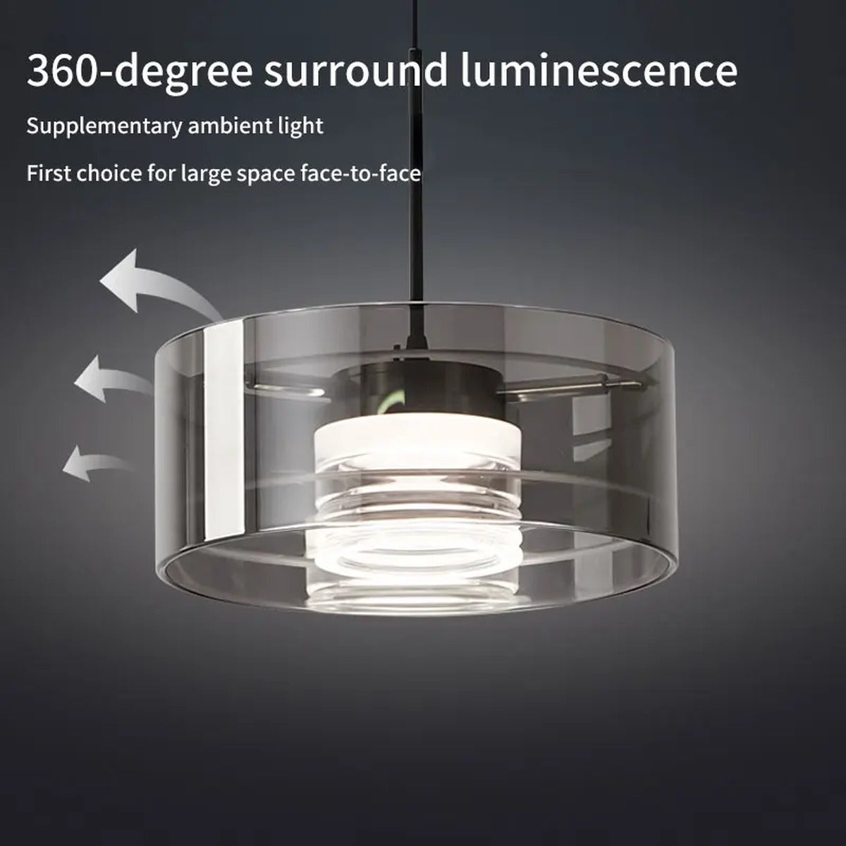 Smoked Glass Drum Pendant Light Orinthe – Single Pendant, 360° glow detail