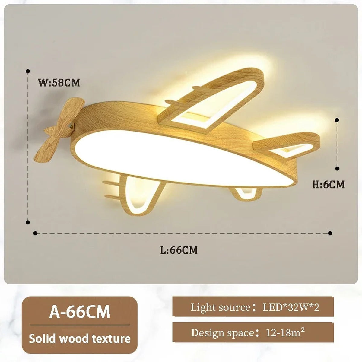 Wooden Aeroplane LED Flush Ceiling Light – Pluvion – Product Detail 10