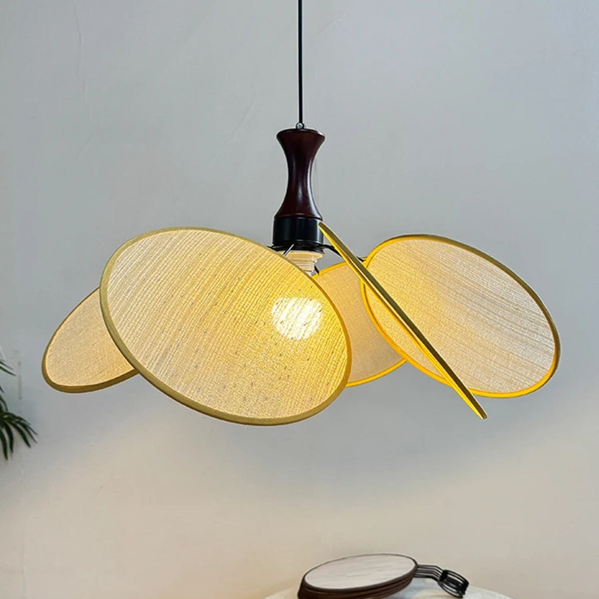 Woven Linen Petal Disc Pendant Light – Florenth – Hero Shot