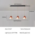 Florvane ombré glass pendant light, Garnet, three-head dimensions