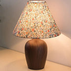 Wood-Effect Vase Base Table Lamp – Pausen – Floral Print Shade, Lit