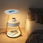 Tiered Wood & Iron Side Table Lamp Lingerith – White Marble-Effect Drawer, Gold-Toned Legs