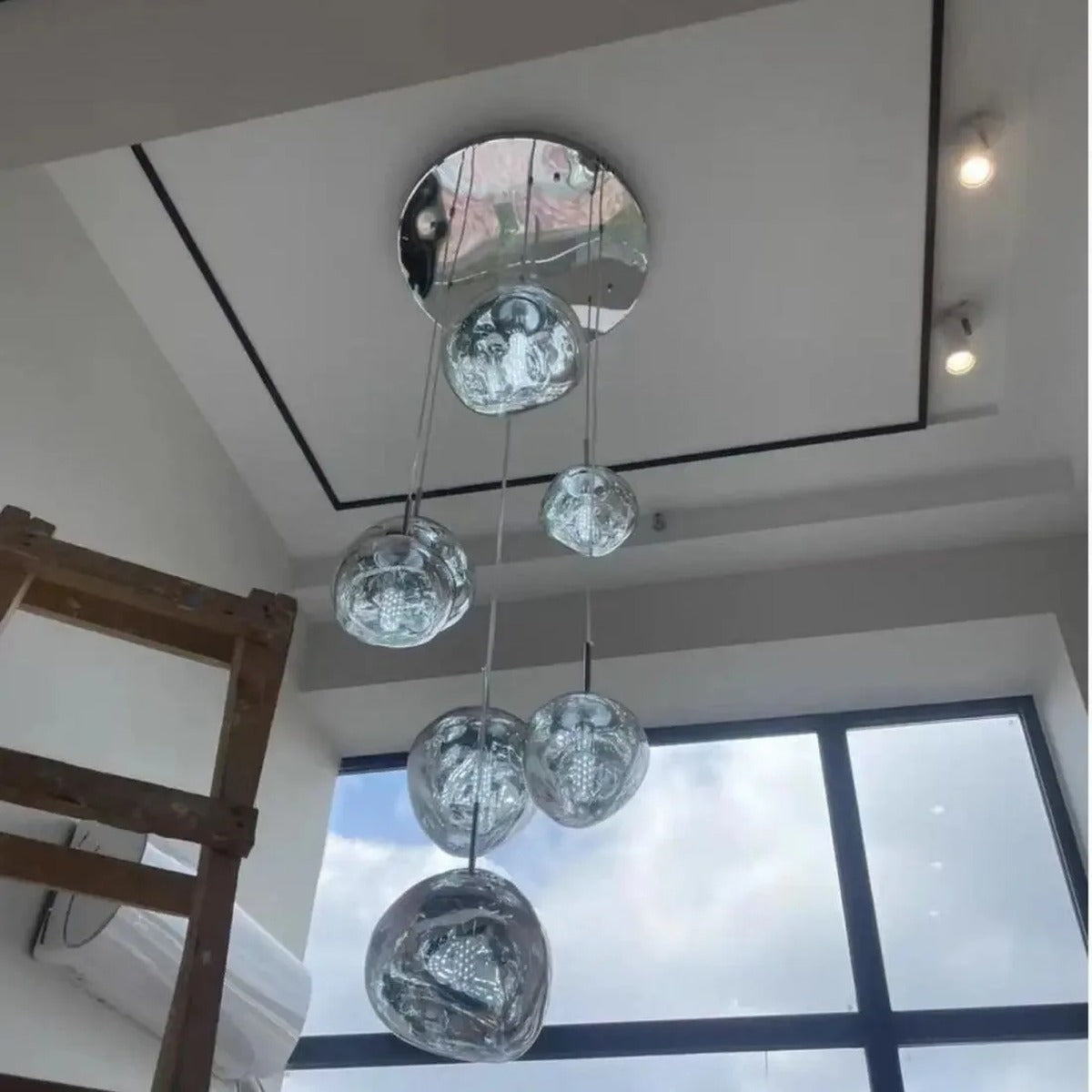 Organic Molten-Form Mirror Pendant Light – Sarvix – Lifestyle Staircase Installation