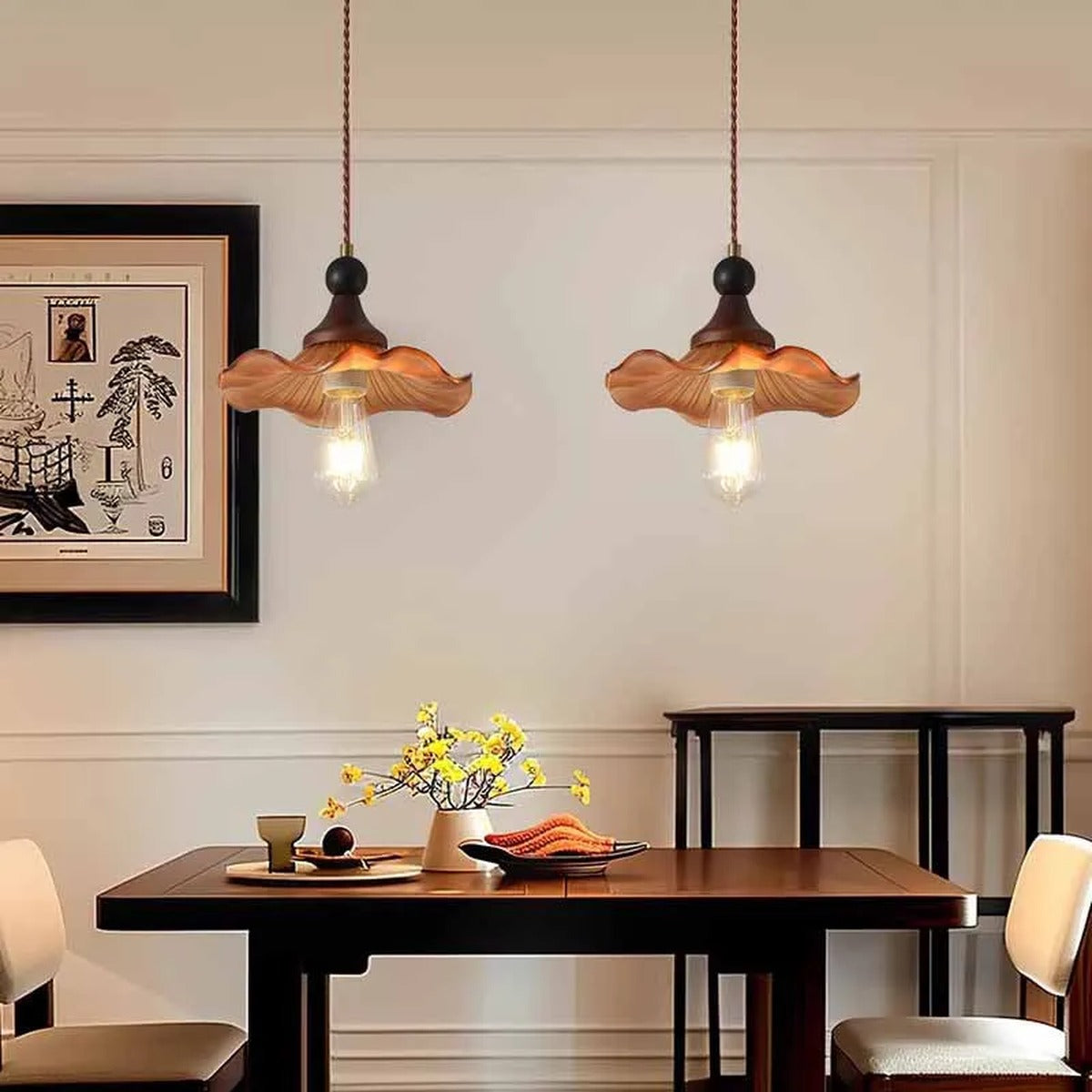 Ruffled Amber Glass Flower Pendant Light – Xelri – Lifestyle View 3