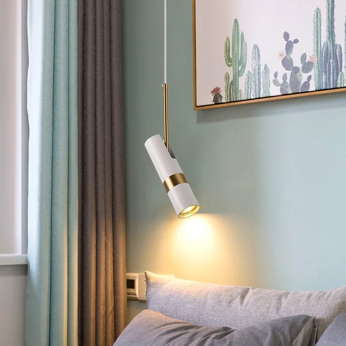 Polanthos white and gold pendant, bedroom lifestyle