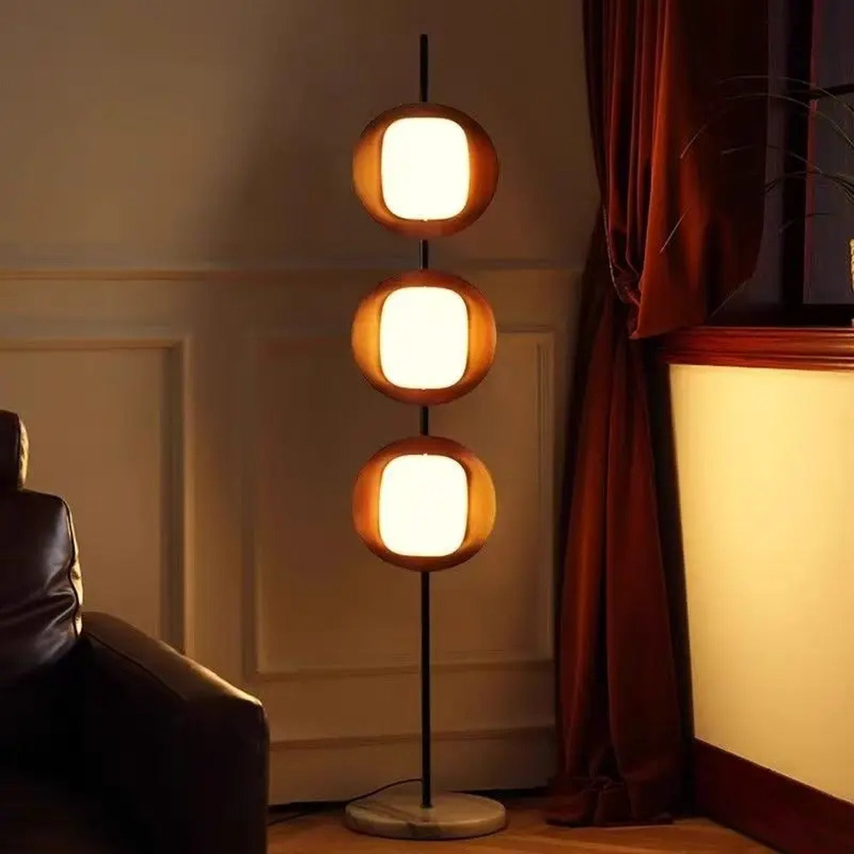 Stacked Wood Sphere Floor Lamp – Sarvello – Hero Shot