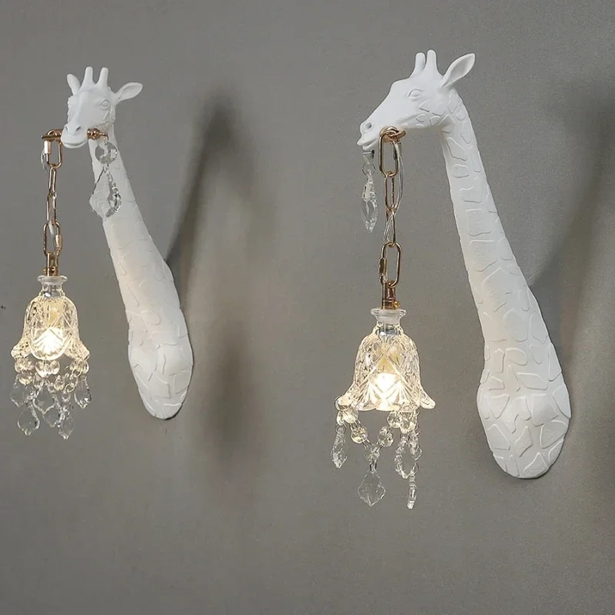 Serengeti giraffe wall sconce, white finish, facing pair — studio