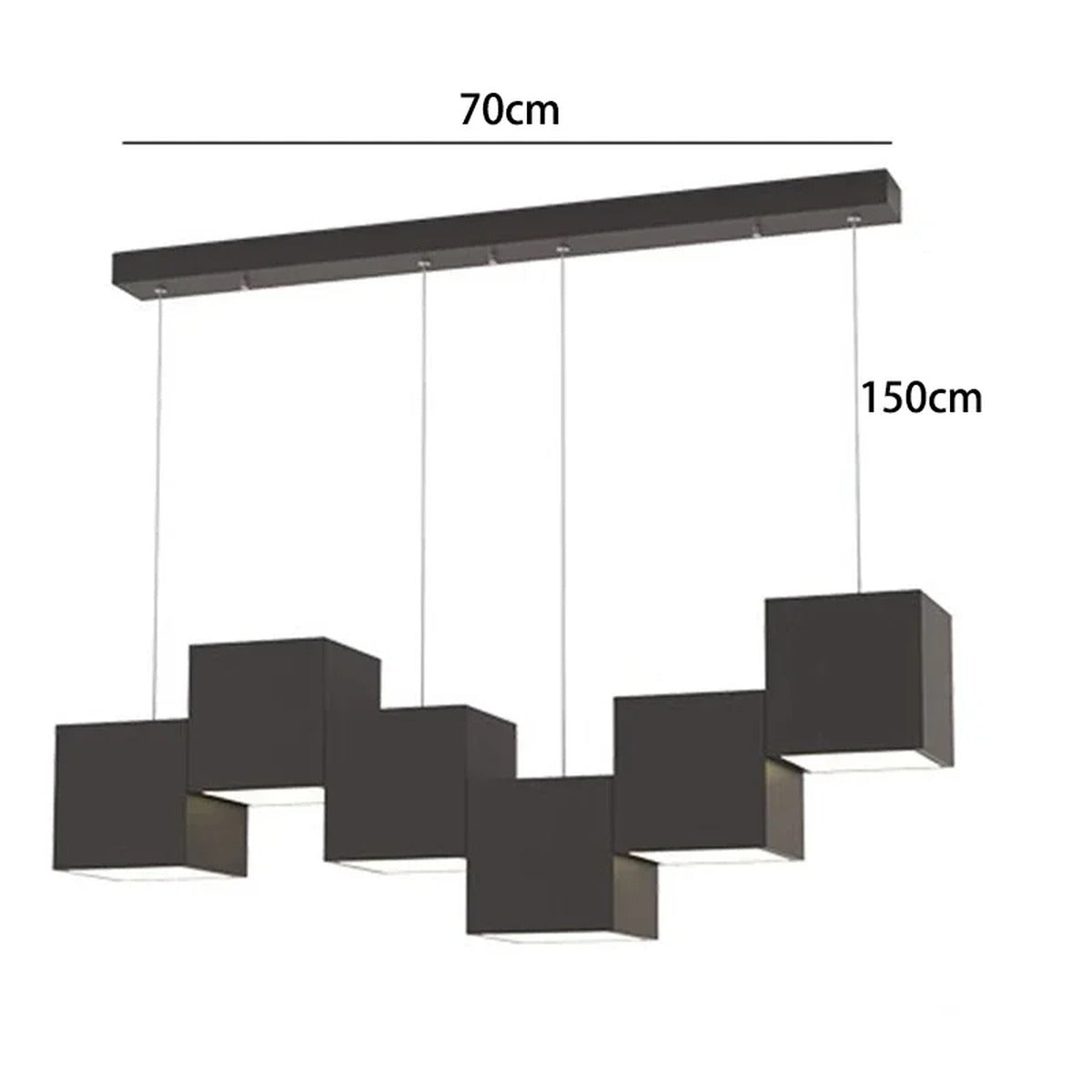 Evrixon cube cluster pendant — 6-head, all-black finish, 70 cm span