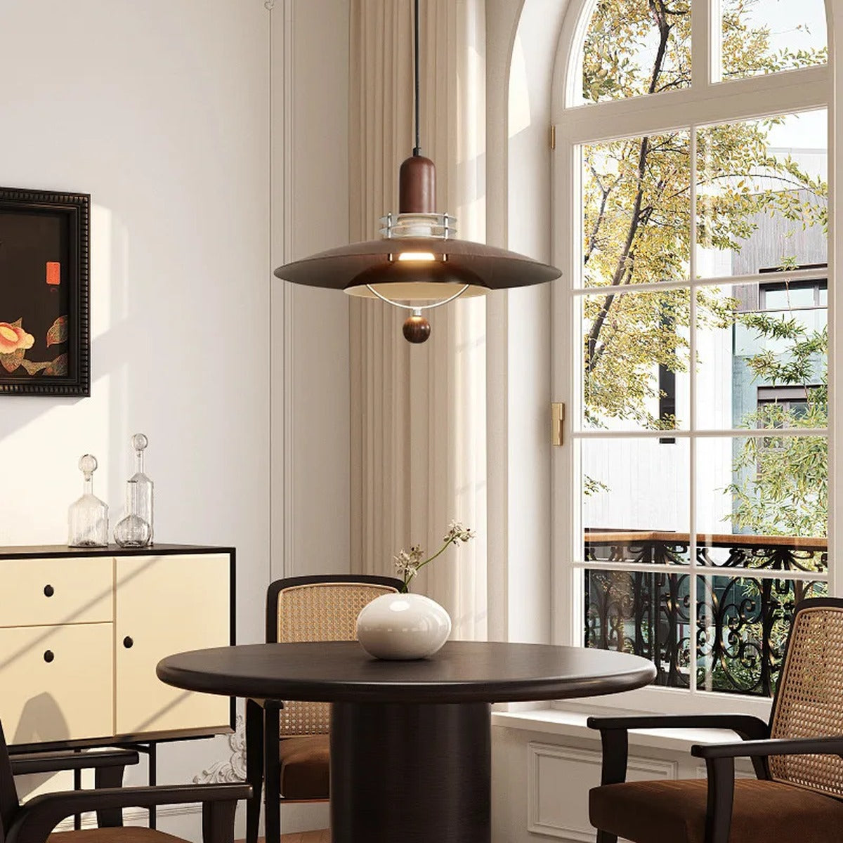 Danish Wide-Brim Walnut Pendant Light – Templix – Lifestyle View 3