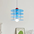 Stacked Acrylic Disc Pendant Light – Luminth – Blue, Lifestyle View