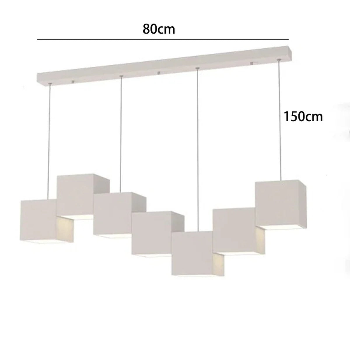 Evrixon cube cluster pendant — 7-head, all-white finish, 80 cm span