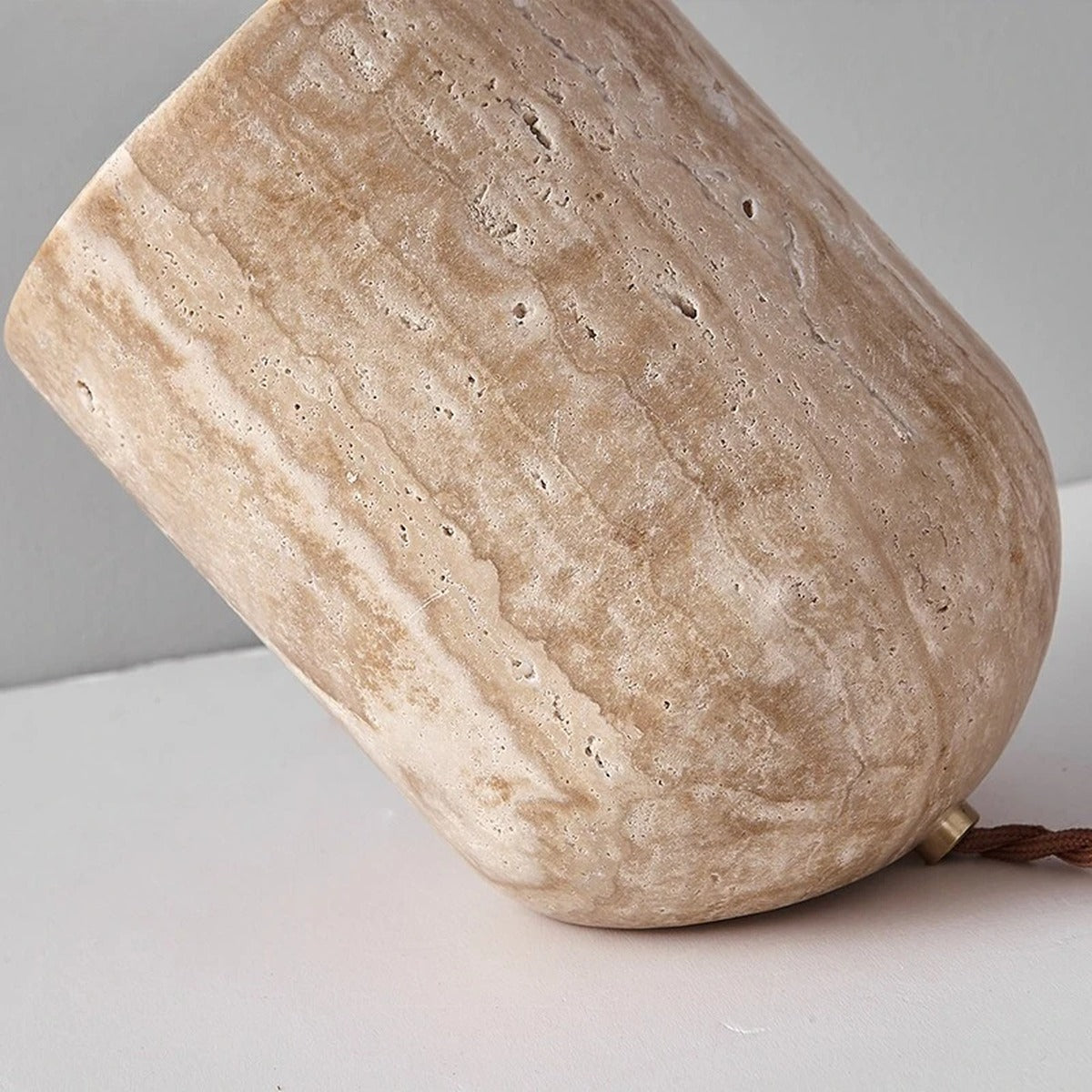 Natural Travertine Stone Table Lamp – Haelstora – Stone Texture Detail